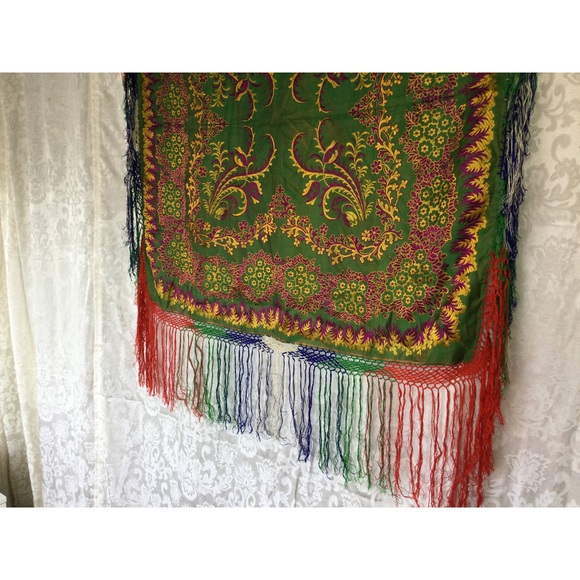 Turkish Green Vintage Women Silk Scarf Traditional 35in (90cm) Handmade Woven - Picture 8 of 9